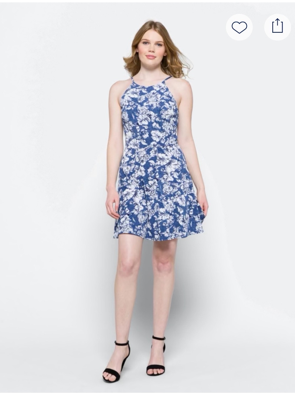Blue Floral Halter Neck Mini Dress